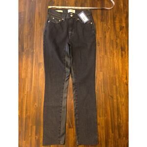Universal Thread Mixed Media Jeans 0 Denim Front Faux Leather Back Black Pants